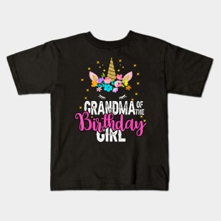 Grandma Of The Birthday Girl Floral Unicorn Birthday Kids T-Shirt